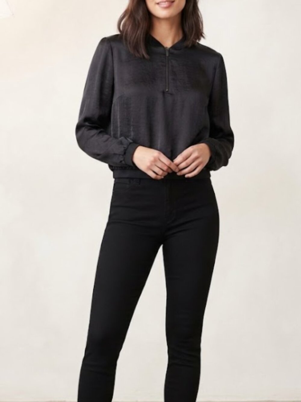 Zara Women's Crop Black 1/4 Zip Flower Embroidery Light jacket
